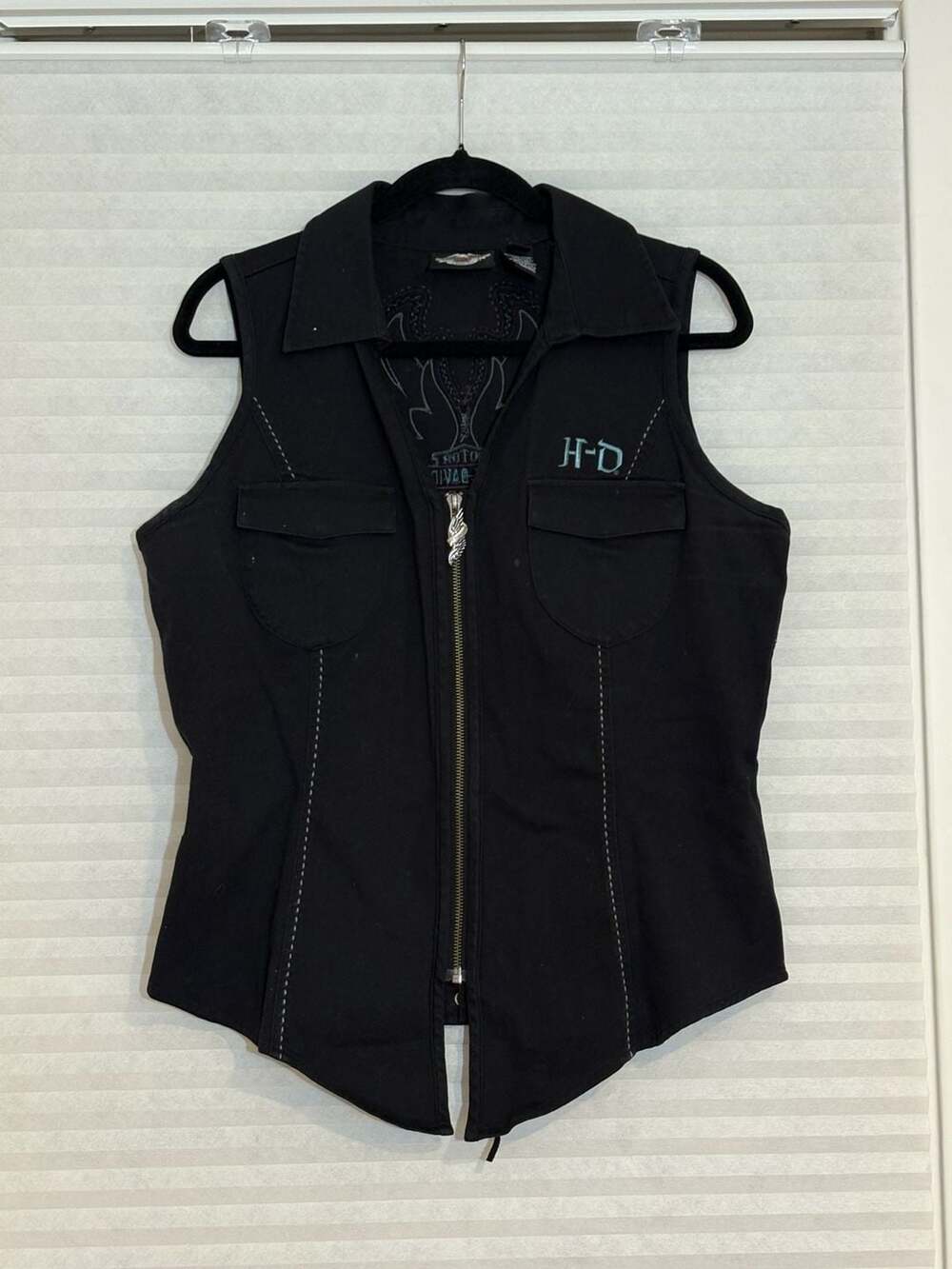 Harley Davidson Corset Vest Size L Black Zip Front Lace Up Back